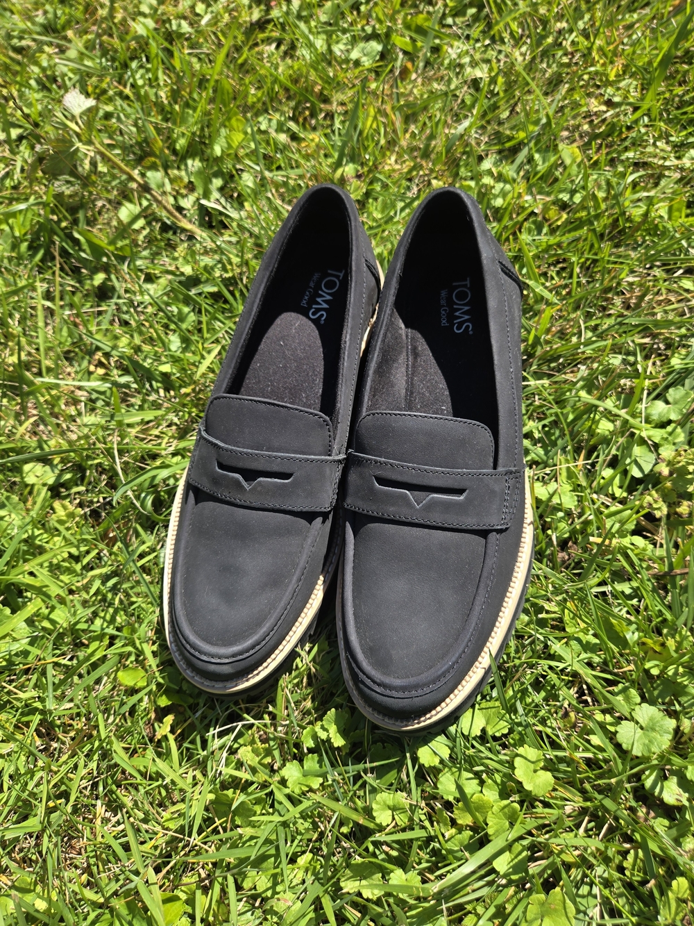 TOMS Women's Black Lug Sole Penny Loafers Size 10 10.5 Comfort Slip-On Shoes